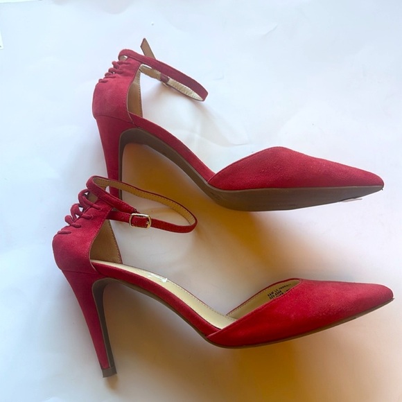 Liz Claiborne Red Leather Harriet Pointy Toe Strappy Heels - Picture 4 of 9